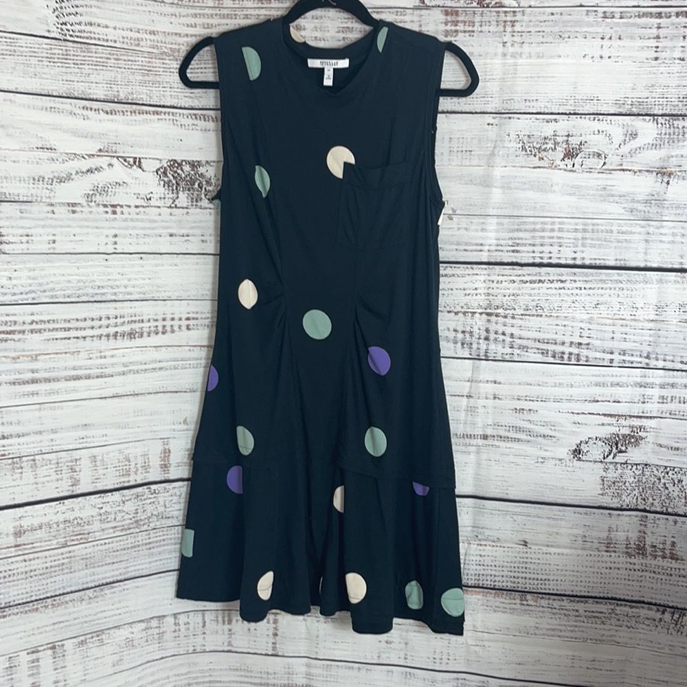 10 Crosby Derek Lam Black Mini Dress with Pastel Polka Dots - Picture 4 of 9